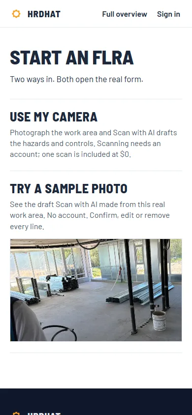 Start an FLRA: two ways in, use my camera or try a sample photo.