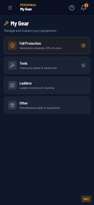 My Gear on a phone: Fall Protection, Tools, Ladders and Other.
