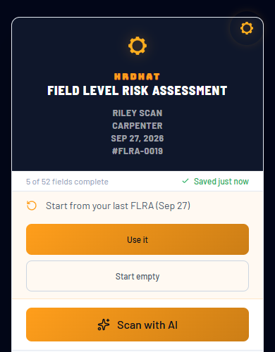 Start from your last FLRA or Scan with AI