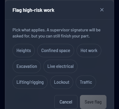 Flag high-risk work