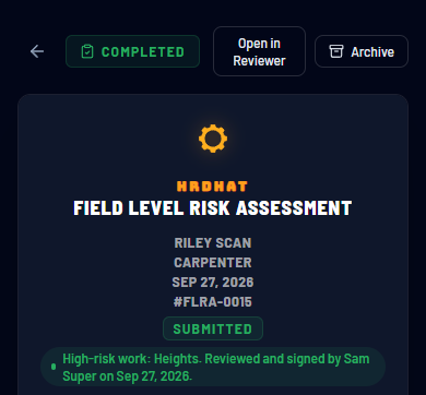 Completed FLRA, high-risk reviewed and signed by the supervisor